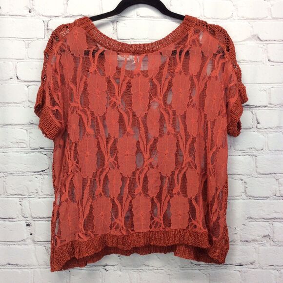 36 Point 5 Crochet Top Women's M Burnt Orange See Through Pullover Beachy Boho - Picture 10 of 11